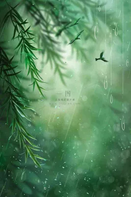 绿色简约小清新柳树雨天燕子雨水谷雨插画背景 绿色简约小清新柳树雨天燕子雨水谷雨插画背景
