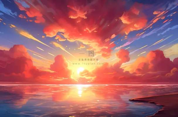 夕阳西下日落多云的天空洋溢着青春活力的风插画背景