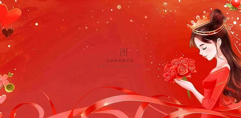 红色鲜花花束女生节女神妇女节情人节插画背景 红色鲜花花束女生节女神妇女节情人节插画背景