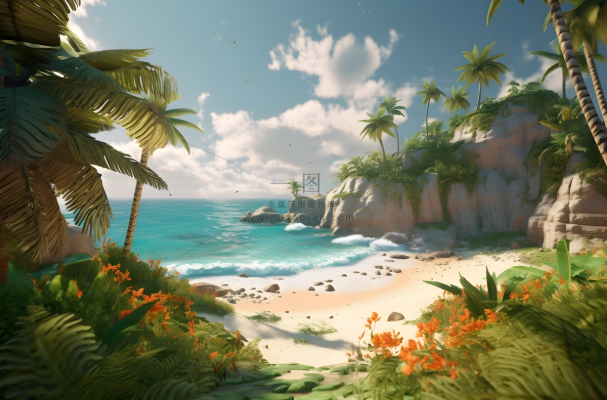 海滩，沙滩，海洋可以看到海洋热带虚幻引擎插画背景