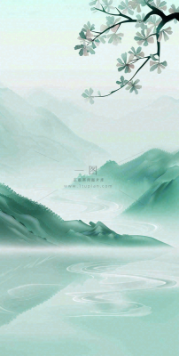 夏天青山绿水国风端午节处暑插画背景 夏天青山绿水国风端午节处暑插画背景