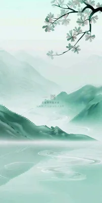夏天青山绿水国风端午节处暑插画背景 夏天青山绿水国风端午节处暑插画背景