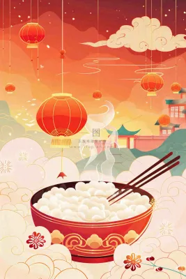 元宵节汤圆节日灯笼红色喜庆插画背景 元宵节汤圆节日灯笼红色喜庆插画背景