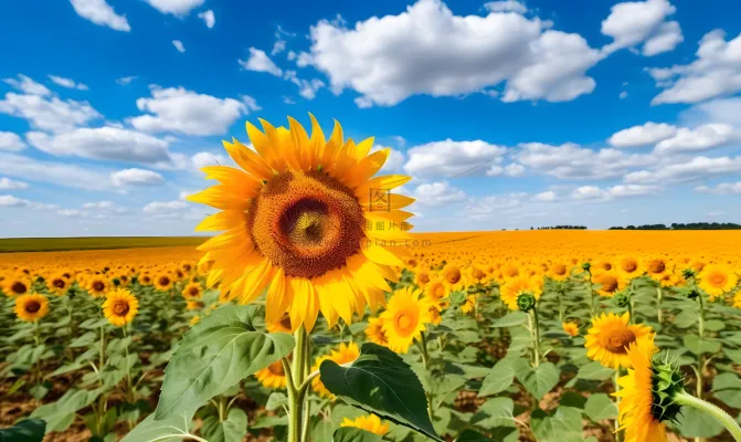 蓝天白云下盛开的向日葵摄影图