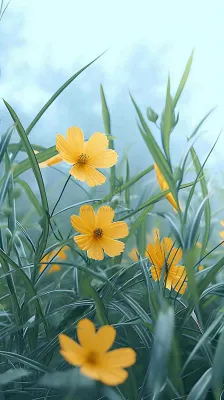 春天小黄花花朵阳光蓝天白云清新，立春惊蛰春分摄影图