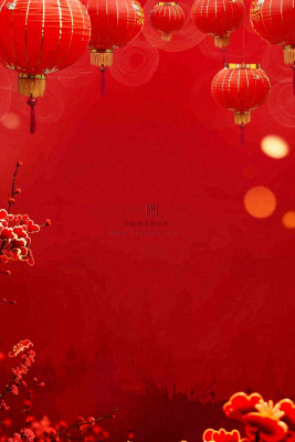 红色灯笼新年春节喜庆梅花祥云节日红色背景小年除夕元宵节插画背景