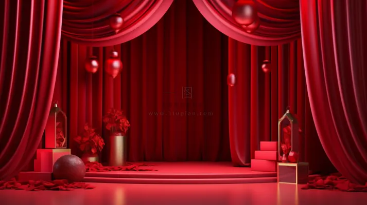 中国风红色婚庆节日年会舞台产品展示台创意图3D建模摄影图