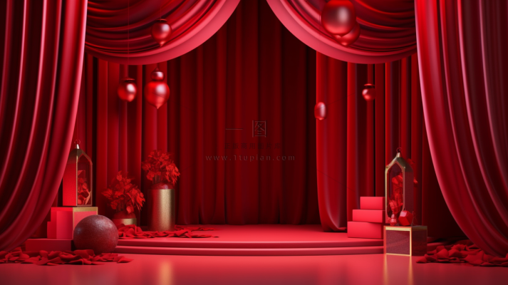 中国风红色婚庆节日年会舞台产品展示台创意图3D建模摄影图 中国风红色婚庆节日年会舞台产品展示台创意图3D建模摄影图