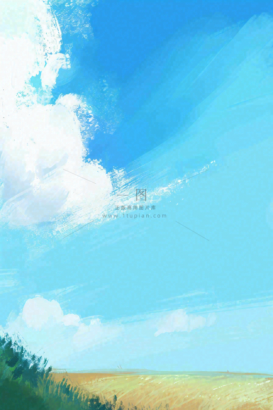 蓝天白云云层清新天空插画手绘