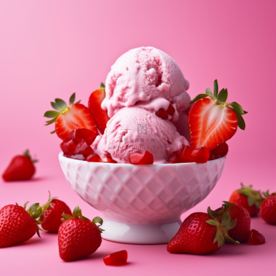 草莓冰淇淋球夏日清凉粉色背景摄影图 草莓冰淇淋球夏日清凉粉色背景摄影图
