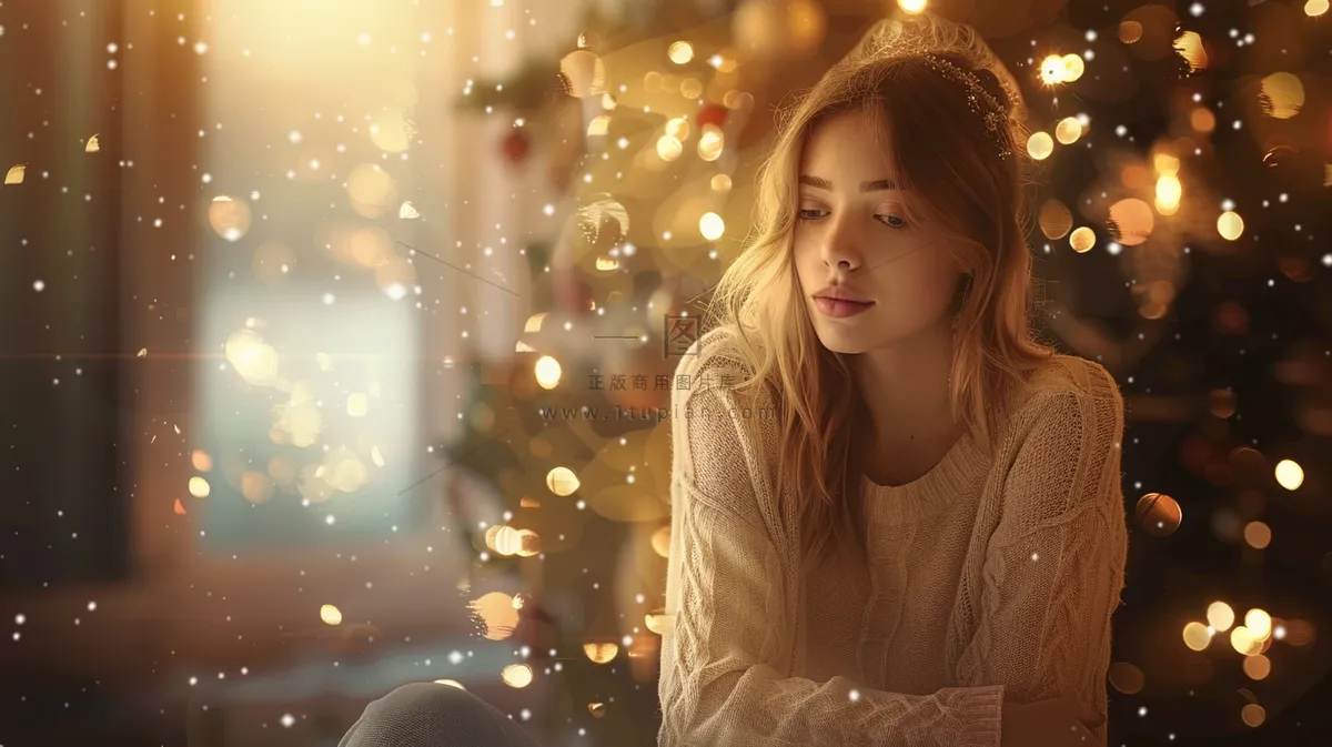 圣诞平安夜金发碧眼的美女浪漫人像摄影图 