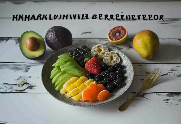 美食水果拼盘早餐沙拉咖啡，牛油果香蕉草莓奇异果果汁摄影图