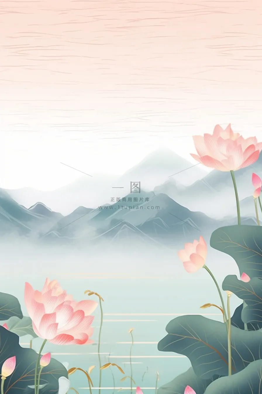 水墨山水风景国风荷花背景