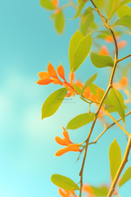 清新简约绿叶小花背景