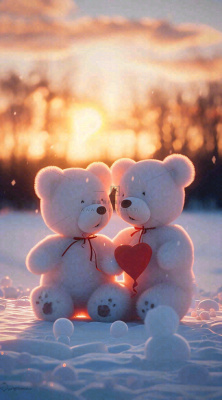 冬天爱心气球小熊浪漫情人节情人温馨，冬至小雪大雪摄影图