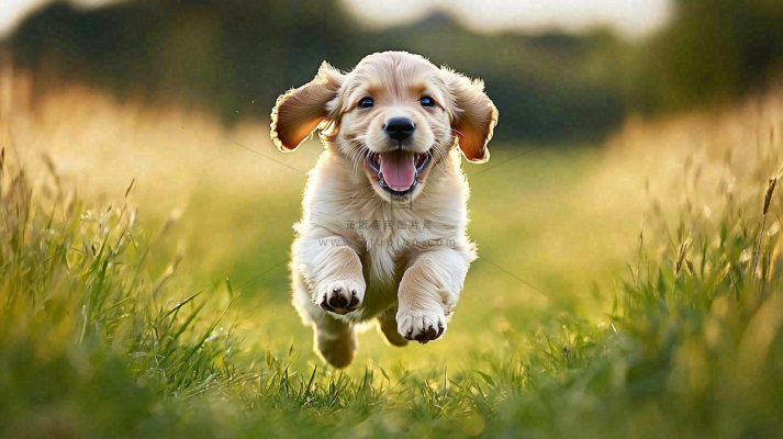 草丛里飞奔的金毛小狗宠物动物摄影图 草丛里飞奔的金毛小狗宠物动物摄影图