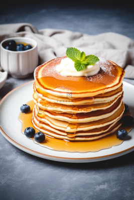 蜂蜜松饼塔美味糕点甜点摄影图
