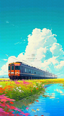 城市交通乡村铁路高铁，户外蓝天白云河边