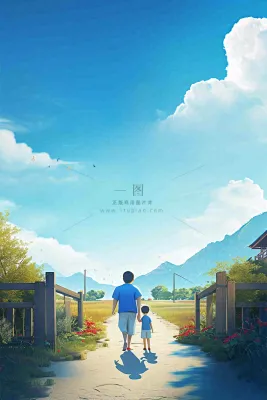 蓝天白云下行走背影,父亲节父爱温馨 蓝天白云下行走背影,父亲节父爱温馨