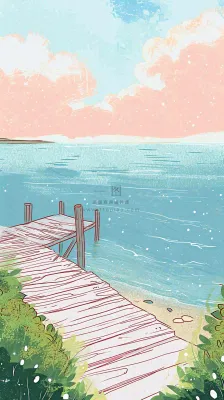 海边沙滩玩耍旅行夏日假期游玩手绘插画,可爱清新,夏至小暑大暑 海边沙滩玩耍旅行夏日假期游玩手绘插画,可爱清新,夏至小暑大暑