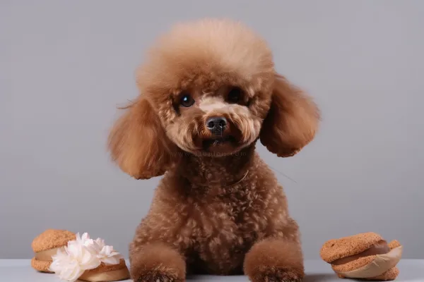 棕色泰迪宠物狗趴着摄影图