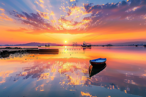 落日海洋沙滩夕阳晚霞摄影图 