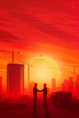 红色工地指挥工人职业人物剪影劳动节插画背景