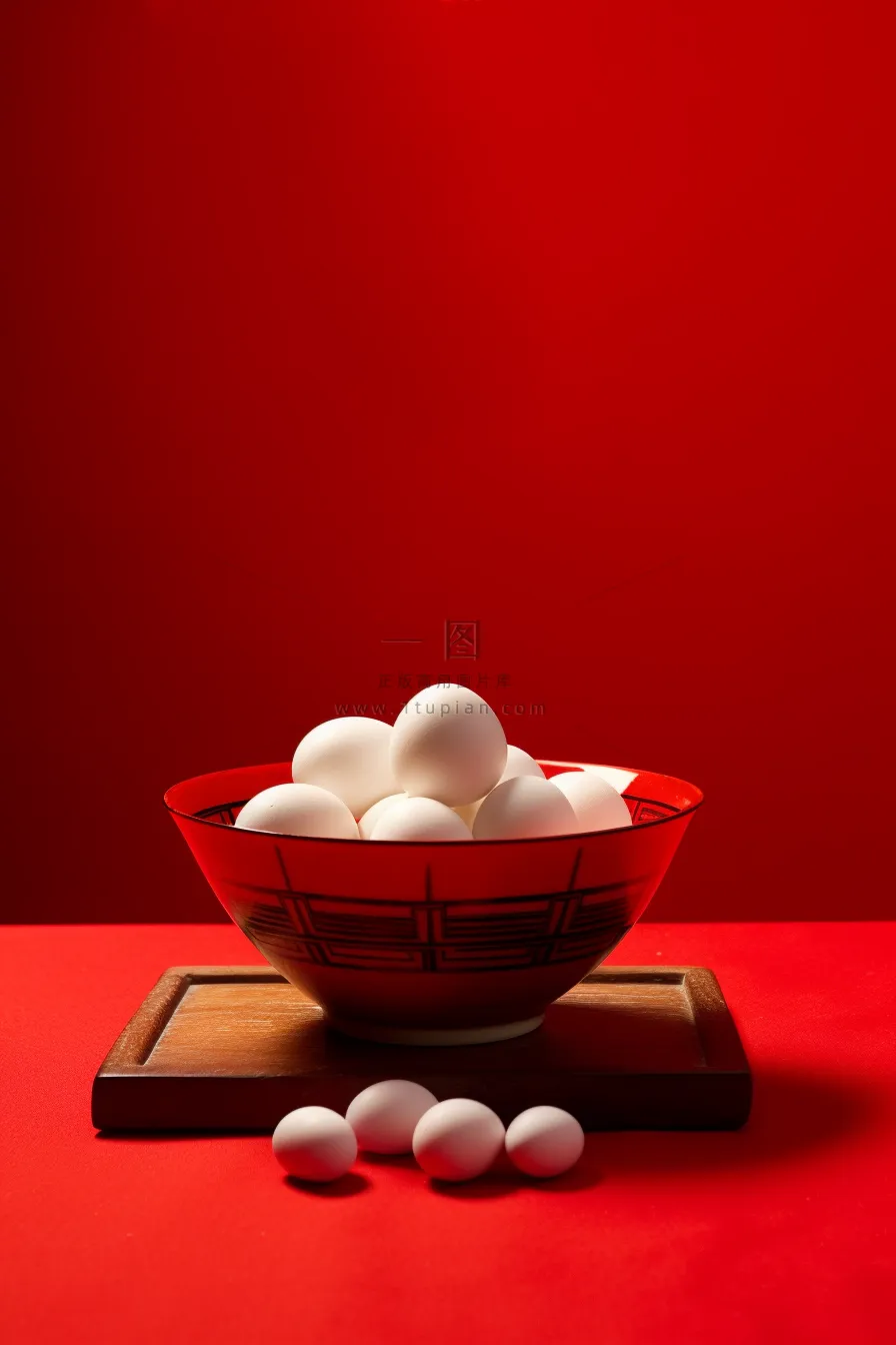 元宵节生汤圆美食红色背景摄影图
