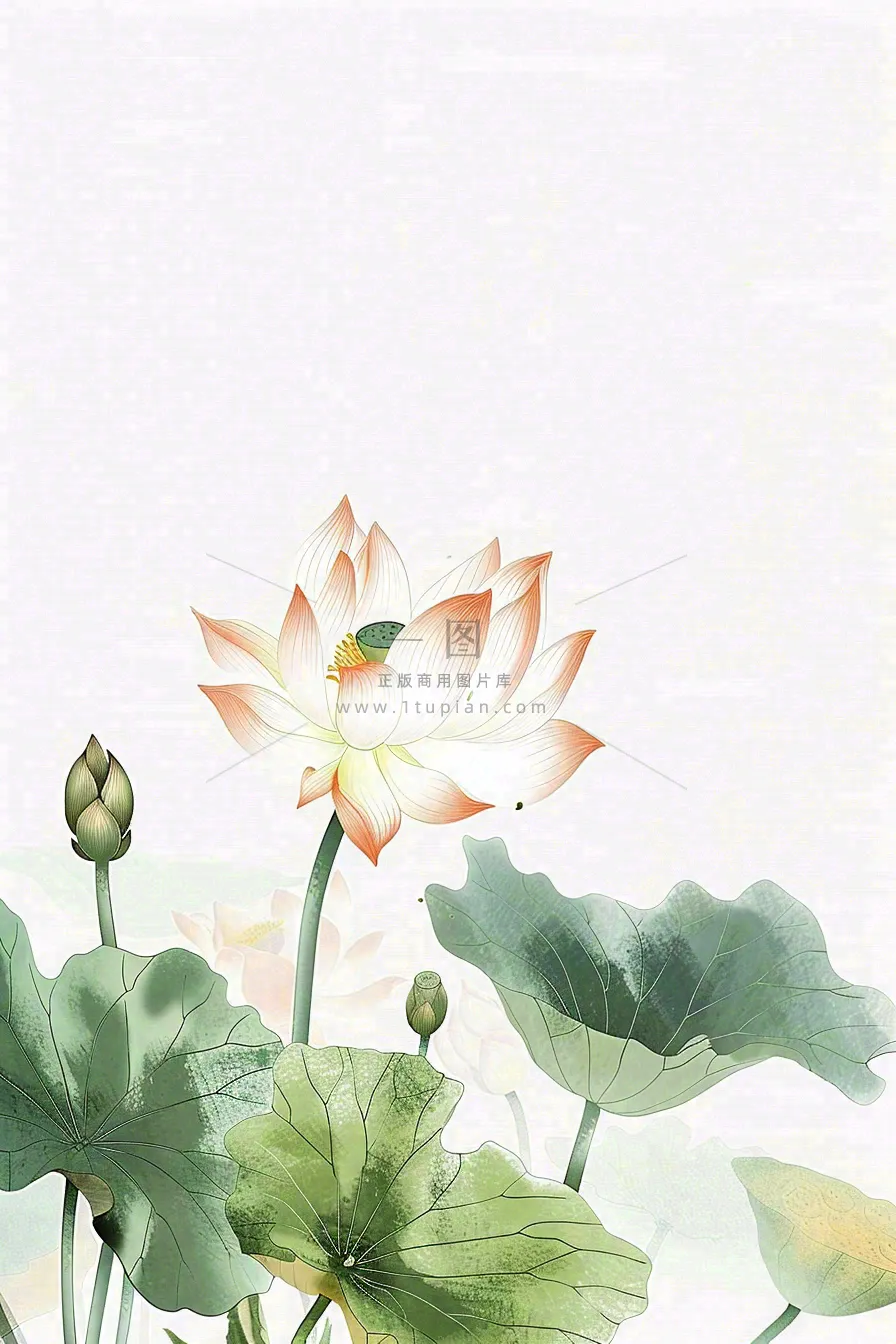 夏天荷花荷叶清凉小清新淡雅小暑大暑处暑插画背景
