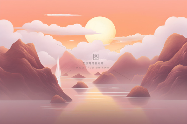 红色简约月光山脉背景 红色简约月光山脉背景