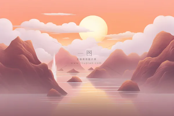 红色简约月光山脉背景 红色简约月光山脉背景