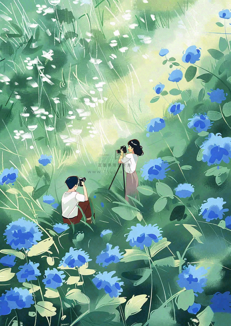 春夏草坪花丛摄影小清新唯美浪漫立春春分情人节插画背景