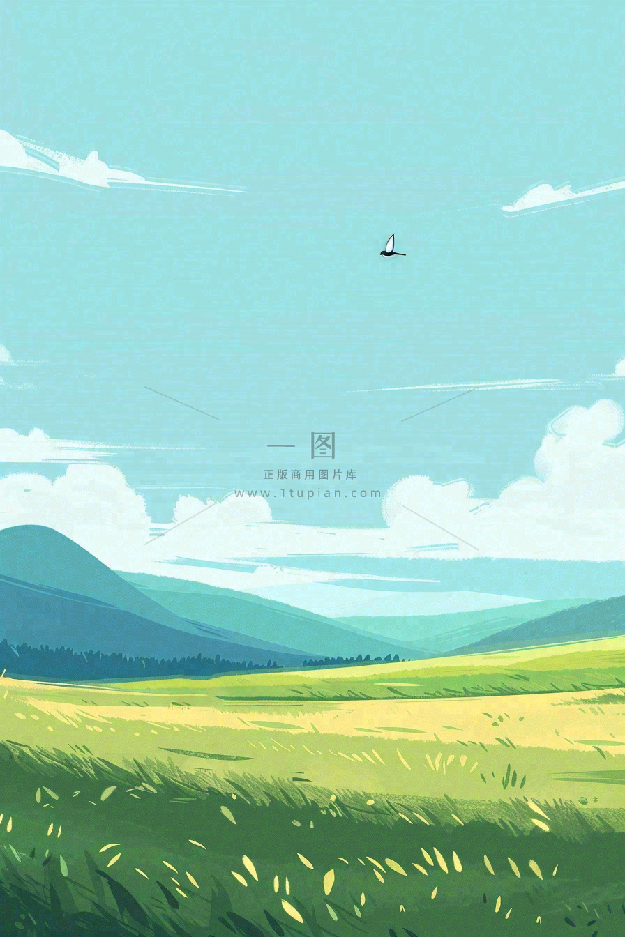 春天春暖花开草原蓝天白云燕子惊蛰春分卡通插画背景