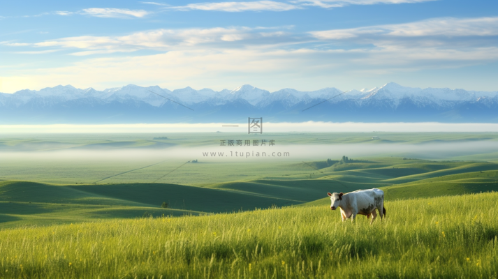 草原白云蓝天一望无际大自然风景摄影图