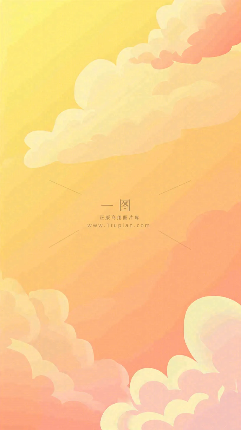 橙色渐变落日天空白云简约扁平手绘背景