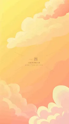 橙色渐变落日天空白云简约扁平手绘背景 橙色渐变落日天空白云简约扁平手绘背景