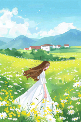 春夏花海里的少女美丽唯美小清新春分立夏夏至青春卡通插画背景 春夏花海里的少女美丽唯美小清新春分立夏夏至青春卡通插画背景