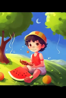 夏日人物水果树荫乘凉插画素材背景 夏日人物水果树荫乘凉插画素材背景