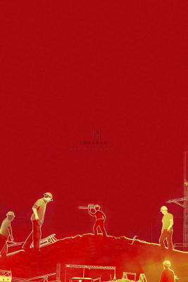 红色工地指挥工人职业人物剪影劳动节插画背景 红色工地指挥工人职业人物剪影劳动节插画背景