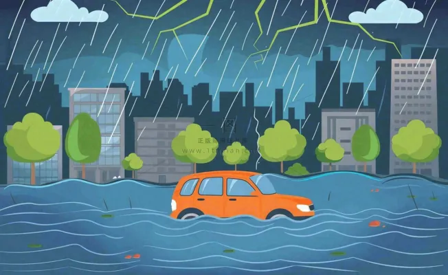 暴雨天气预警自然灾害卡通插画背景