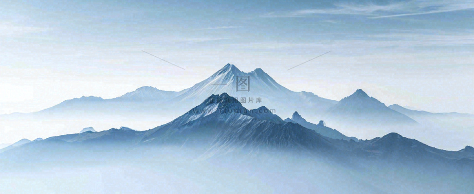 雪山山脉云层云端意境冰山，自然风景冬天蓝天白云摄影图