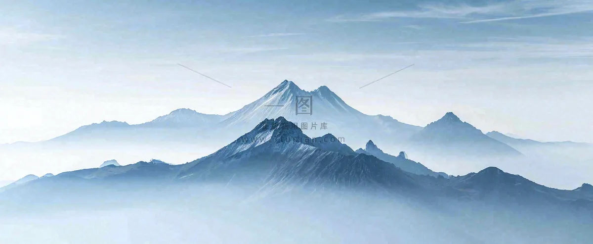 雪山山脉云层云端意境冰山,自然风景冬天蓝天白云摄影图