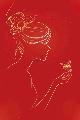 红色金线剪影女生节妇女节唯美插画背景 红色金线剪影女生节妇女节唯美插画背景