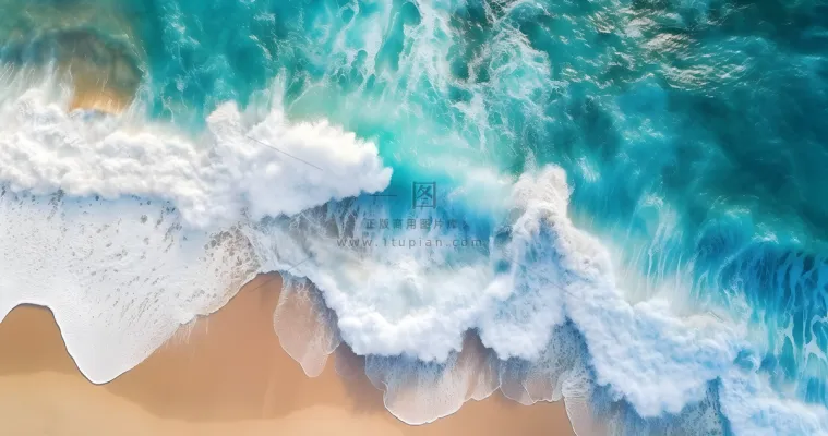 海岸边海浪为背景的海滩场景航拍摄影图