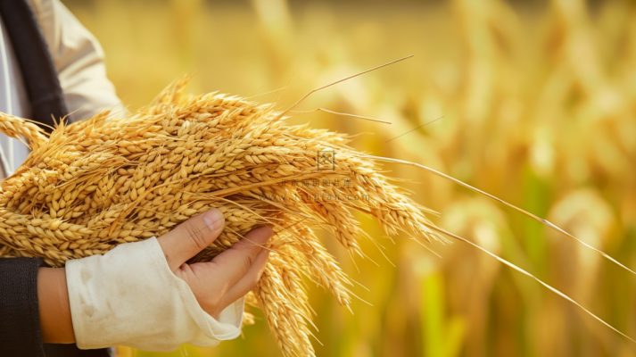 秋天丰收季手捧着粮食摄影图