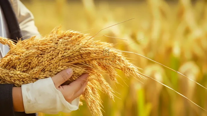 秋天丰收季手捧着粮食摄影图