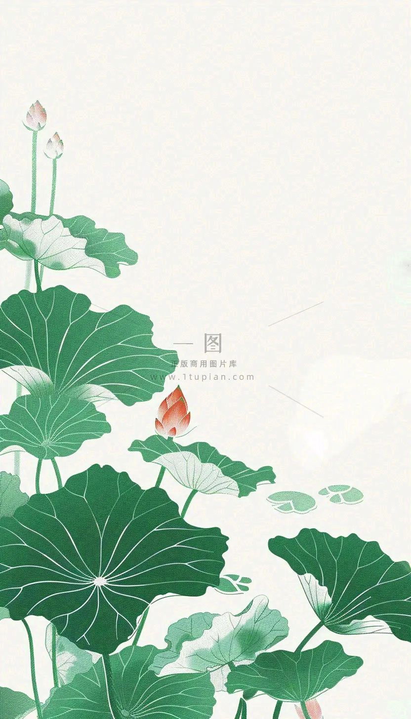 夏天荷花荷叶清凉小清新淡雅立夏夏至暑插画背景