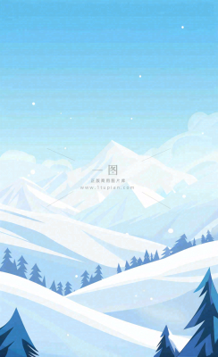 冬季高原雪山雪景小寒大寒卡通插画背景