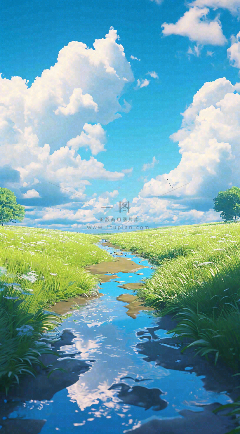 春天河边青草池塘蓝天白云,立春