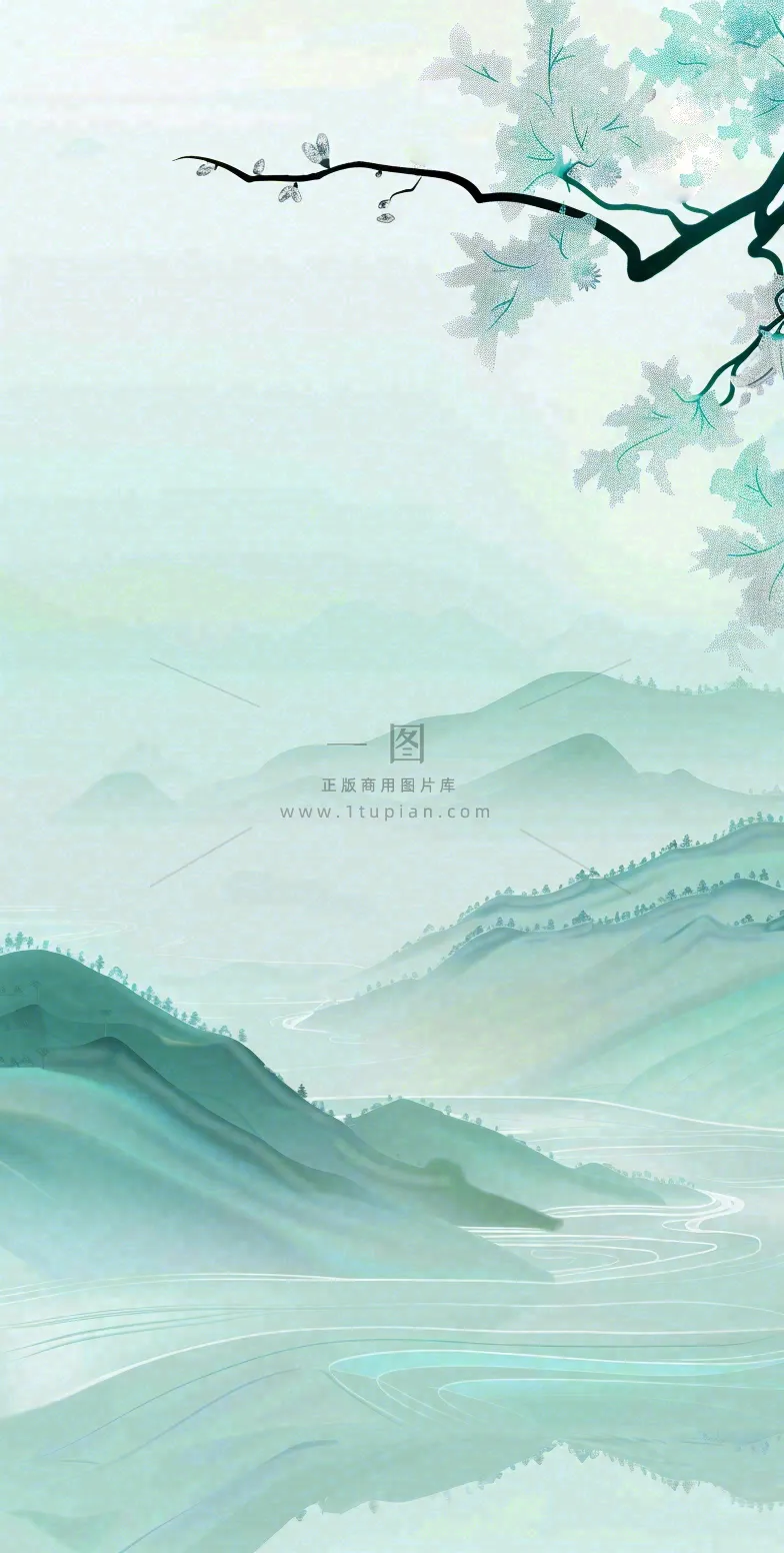 夏天青山绿水国风端午节处暑插画背景